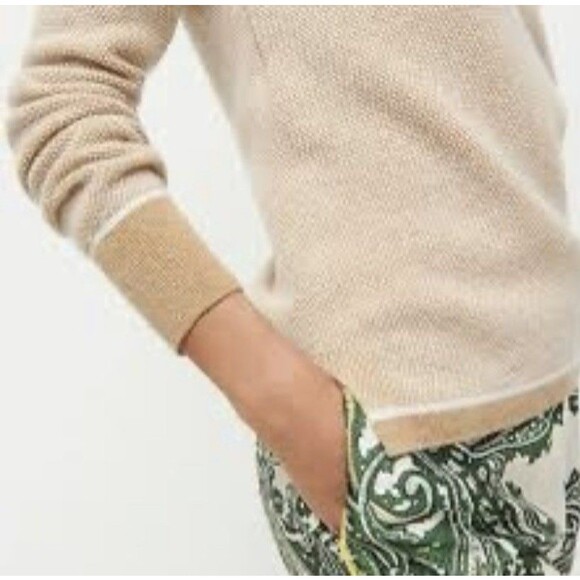 J. Crew Cashmere Classic-fit Crewneck Sweater Sz S Tan White Soft Preppy Office - Picture 6 of 6
